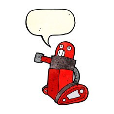 cartoon tank robot with speech bubble N4