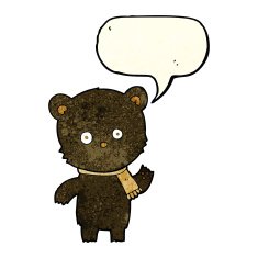 cartoon waving black bear with speech bubble N17