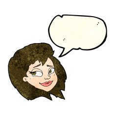 cartoon happy female face with speech bubble N59
