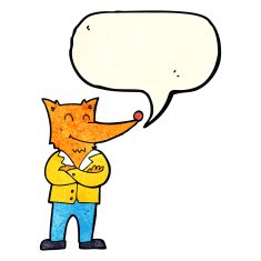 cartoon fox in shirt with speech bubble N2