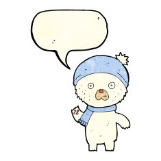 cartoon waving polar bear with speech bubble N15
