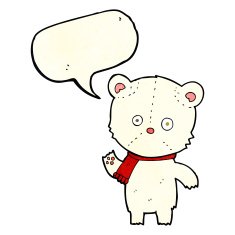 cartoon waving polar bear with speech bubble N16