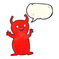 cartoon funny little alien with speech bubble N4