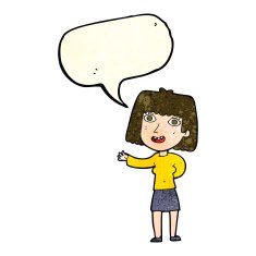 cartoon friendly woman waving with speech bubble N16