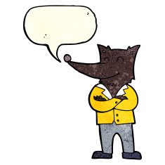 cartoon wolf in shirt with speech bubble N2