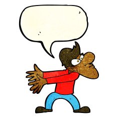 cartoon annoyed man gesturing with speech bubble N3