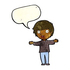 cartoon worried boy with speech bubble N9