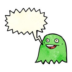 cartoon ghost with speech bubble N7