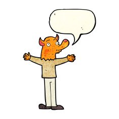 cartoon friendly fox person with speech bubble N2