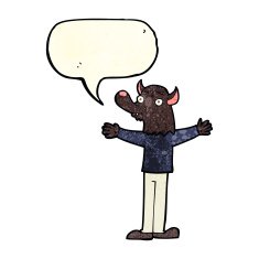 cartoon friendly werewolf with speech bubble N4