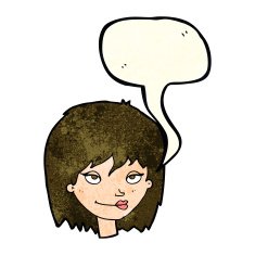 cartoon smiling woman with speech bubble N4