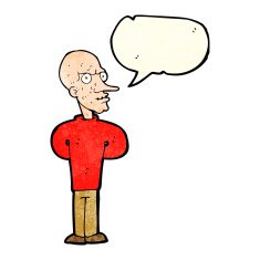 cartoon evil bald man with speech bubble N4
