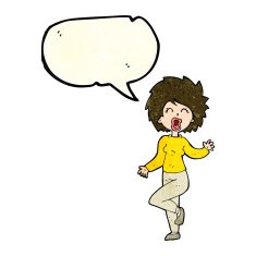 cartoon woman dancing with speech bubble N11