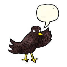 cartoon waving bird with speech bubble N8