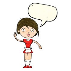 cartoon waitress making hand gesture with speech bubble N4