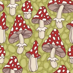 Seamless pattern with toadstool mushrooms