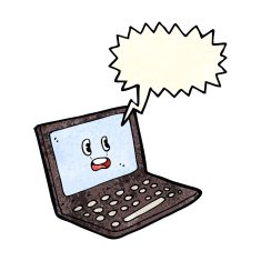 cartoon laptop computer with speech bubble N3