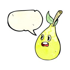 cartoon pear with speech bubble N3