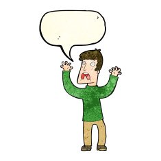cartoon frightened man with speech bubble N22