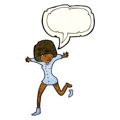 cartoon woman kicking off sock with speech bubble N4