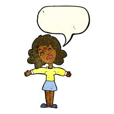 cartoon woman with open arms speech bubble N31
