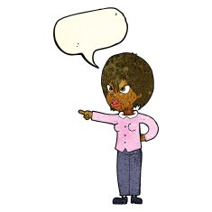 cartoon woman accusing with speech bubble N3