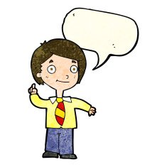 cartoon school boy answering question with speech bubble N19