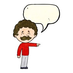 cartoon man with mustache pointing speech bubble N10