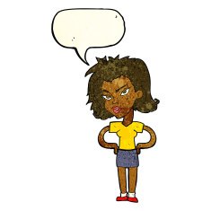 cartoon woman with hands on hips speech bubble N66