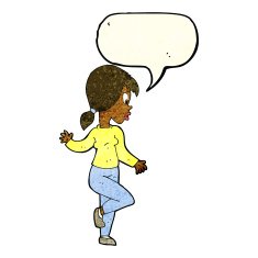 cartoon woman waving with speech bubble N105