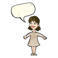 cartoon woman with open arms speech bubble N34