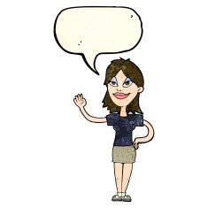 cartoon woman waving with speech bubble N108