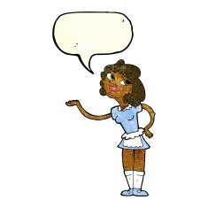 cartoon waitress serving with speech bubble N3