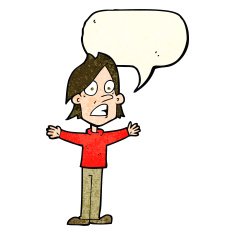 cartoon frightened man with speech bubble N24