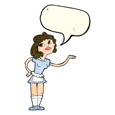 cartoon waitress serving with speech bubble N4
