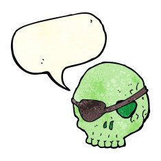 cartoon skull with eye patch speech bubble N4