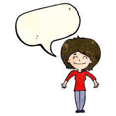 cartoon woman shrugging shoulders with speech bubble N169