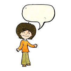 cartoon happy woman with speech bubble N85