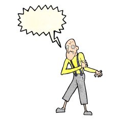 cartoon old man having heart attack with speech bubble N4