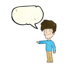 cartoon happy man pointing with speech bubble N24