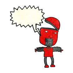 funny cartoon robot with open head speech bubble N4