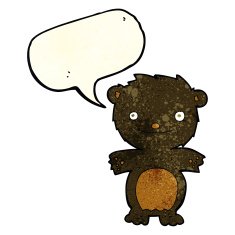 cartoon happy little black bear with speech bubble N5
