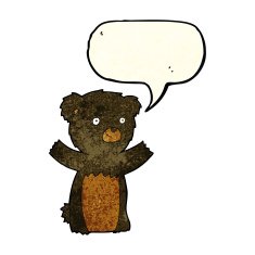 cartoon black bear cub with speech bubble N24