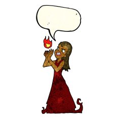 cartoon witch woman casting spell with speech bubble N3
