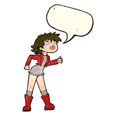 cartoon girl in leather jacket with speech bubble N4