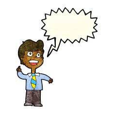 cartoon school boy raising hand with speech bubble N3
