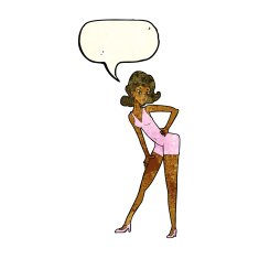 cartoon model woman posing with speech bubble N3