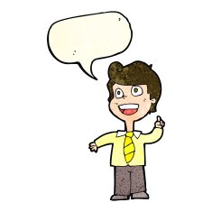 cartoon school boy raising hand with speech bubble N4
