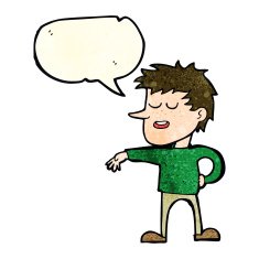cartoon man making dismissive gesture with speech bubble N6