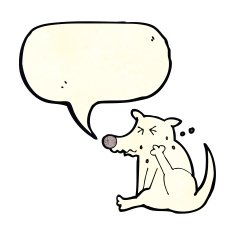 cartoon dog scratching with speech bubble N4